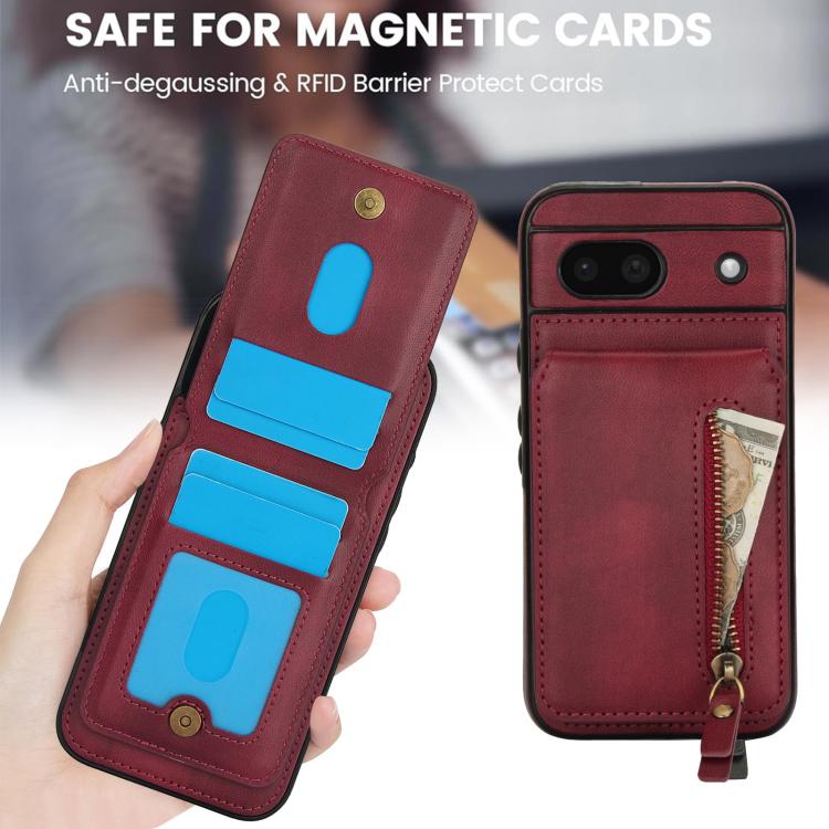 For Google Pixel 8a Zipper Wallet Split MagSafe Leather Back Phone Case