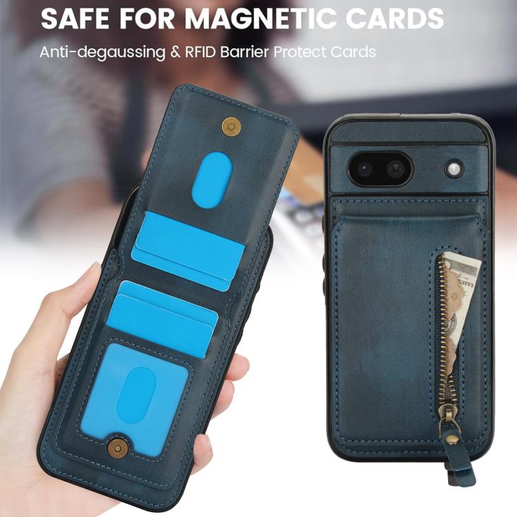 For Google Pixel 8a Zipper Wallet Split MagSafe Leather Back Phone Case