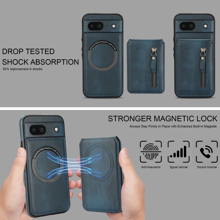 For Google Pixel 8a Zipper Wallet Split MagSafe Leather Back Phone Case