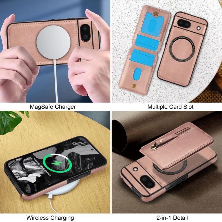 For Google Pixel 8a Zipper Wallet Split MagSafe Leather Back Phone Case