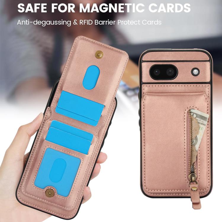 For Google Pixel 8a Zipper Wallet Split MagSafe Leather Back Phone Case