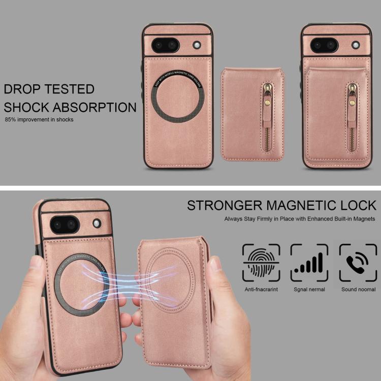 For Google Pixel 8a Zipper Wallet Split MagSafe Leather Back Phone Case