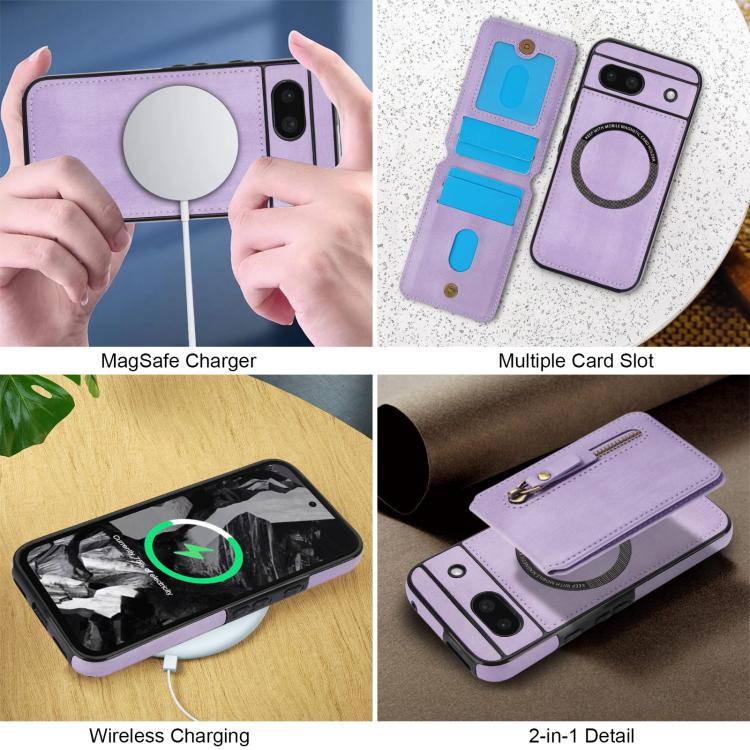 For Google Pixel 8a Zipper Wallet Split MagSafe Leather Back Phone Case