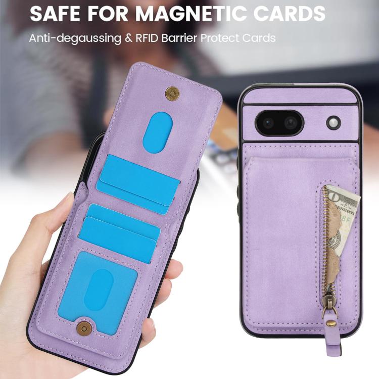 For Google Pixel 8a Zipper Wallet Split MagSafe Leather Back Phone Case