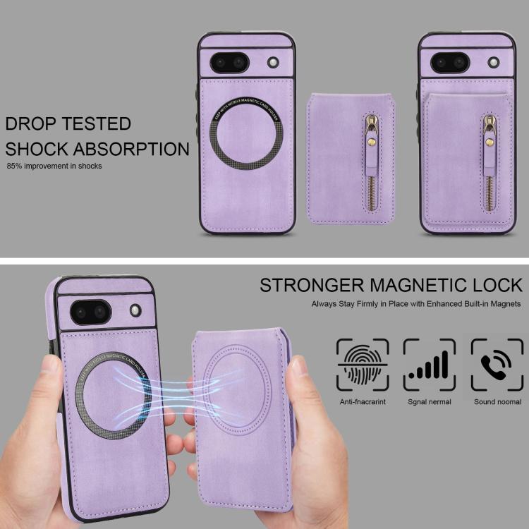 For Google Pixel 8a Zipper Wallet Split MagSafe Leather Back Phone Case