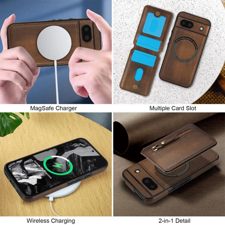 For Google Pixel 8a Zipper Wallet Split MagSafe Leather Back Phone Case