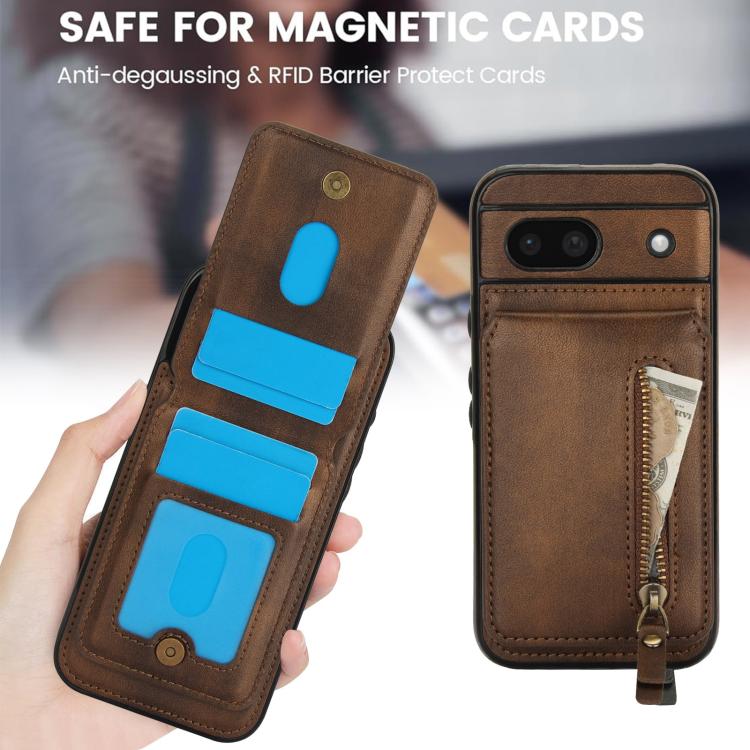 For Google Pixel 8a Zipper Wallet Split MagSafe Leather Back Phone Case