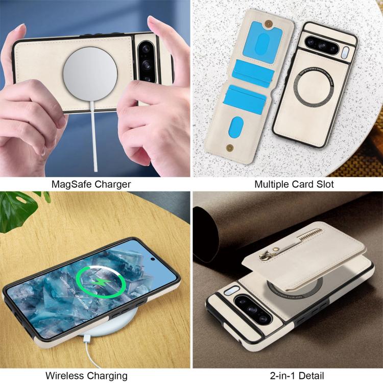 For Google Pixel 8 Pro Zipper Wallet Split MagSafe Leather Back Phone Case