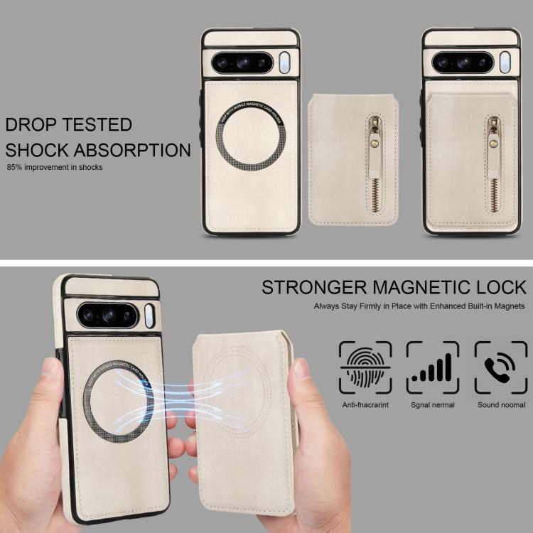 For Google Pixel 8 Pro Zipper Wallet Split MagSafe Leather Back Phone Case