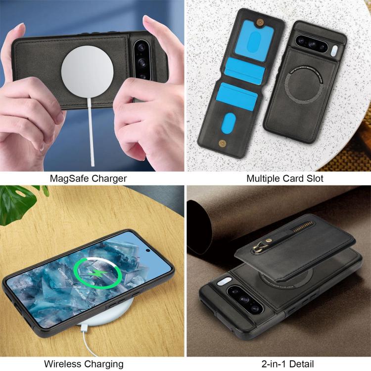 For Google Pixel 8 Pro Zipper Wallet Split MagSafe Leather Back Phone Case