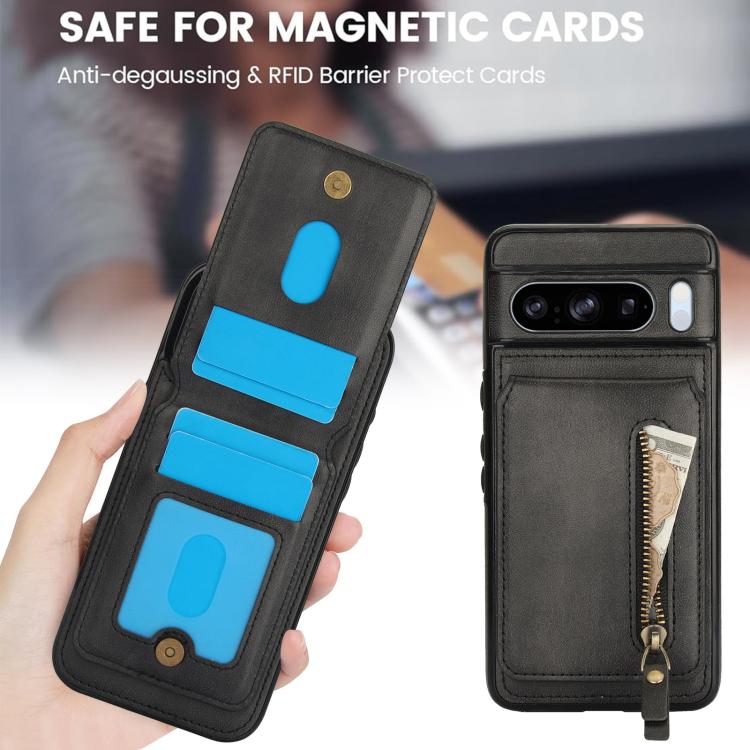 For Google Pixel 8 Pro Zipper Wallet Split MagSafe Leather Back Phone Case