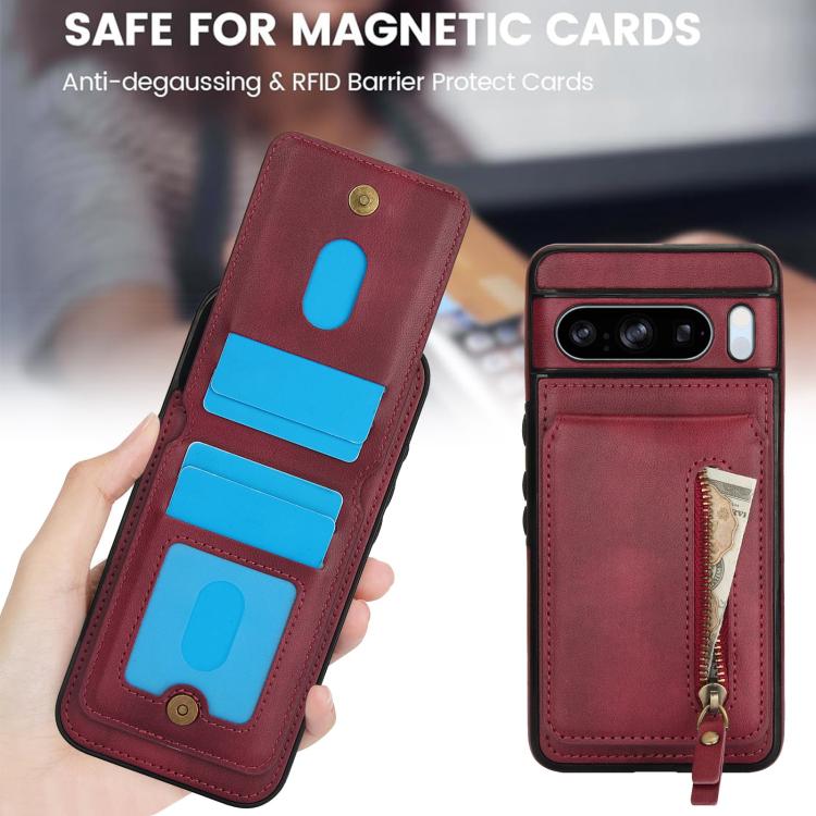 For Google Pixel 8 Pro Zipper Wallet Split MagSafe Leather Back Phone Case