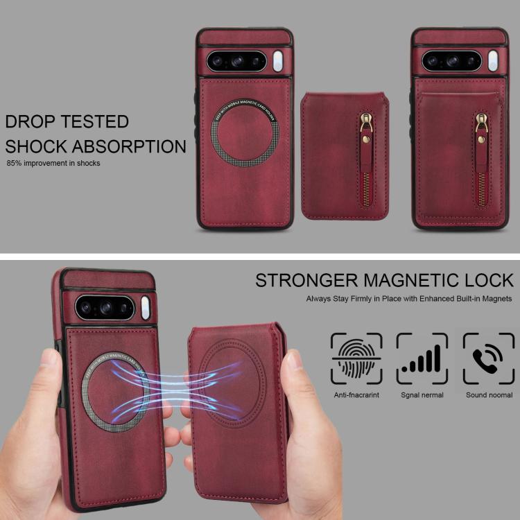 For Google Pixel 8 Pro Zipper Wallet Split MagSafe Leather Back Phone Case
