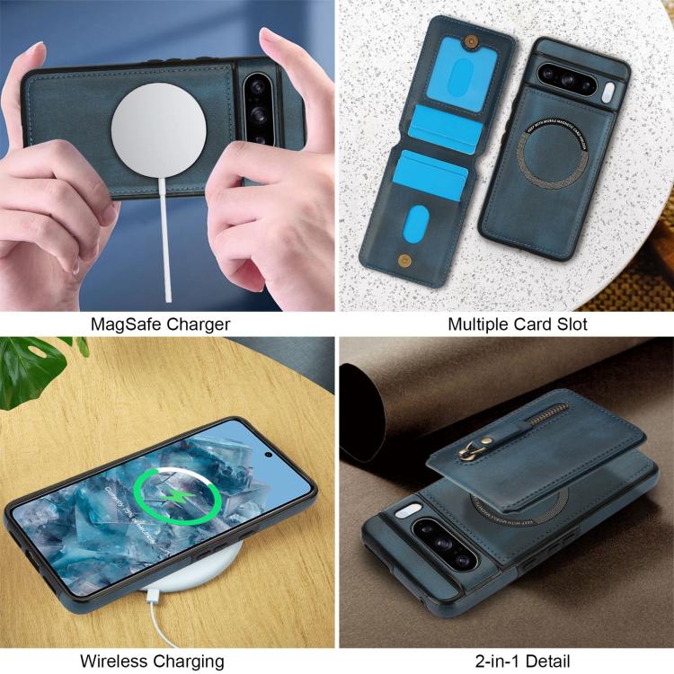 For Google Pixel 8 Pro Zipper Wallet Split MagSafe Leather Back Phone Case