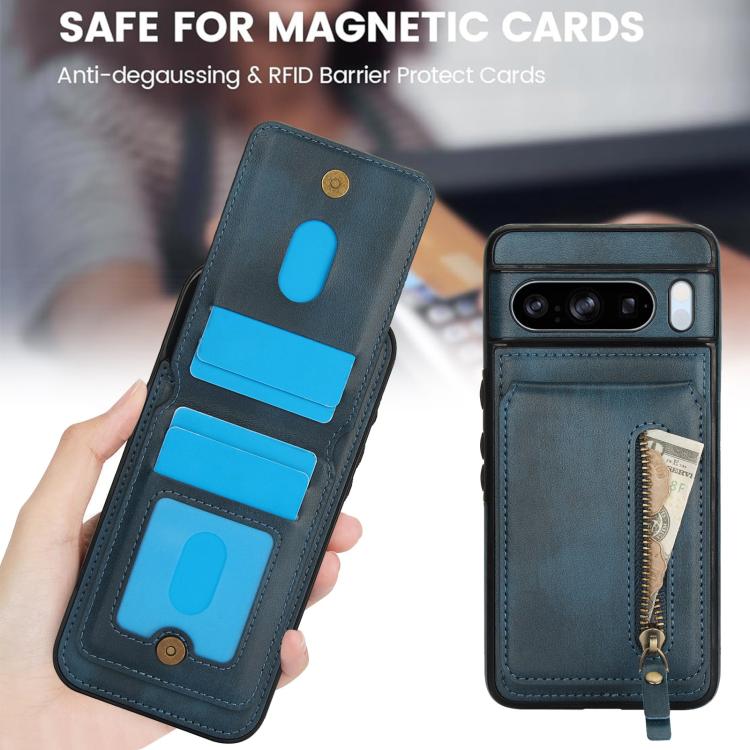 For Google Pixel 8 Pro Zipper Wallet Split MagSafe Leather Back Phone Case