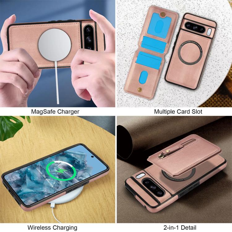 For Google Pixel 8 Pro Zipper Wallet Split MagSafe Leather Back Phone Case