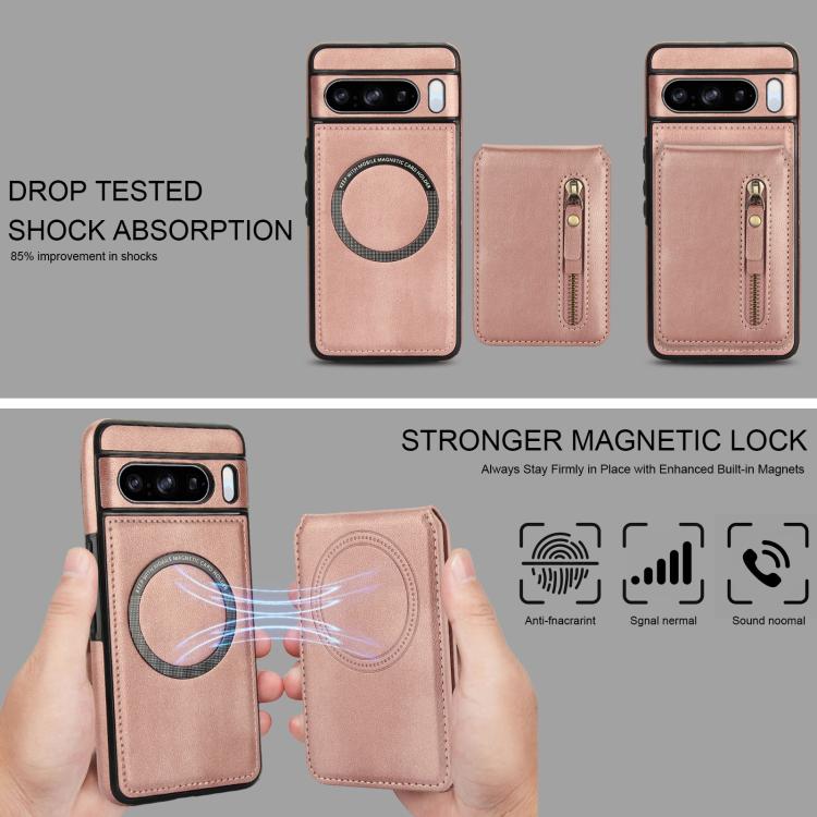 For Google Pixel 8 Pro Zipper Wallet Split MagSafe Leather Back Phone Case