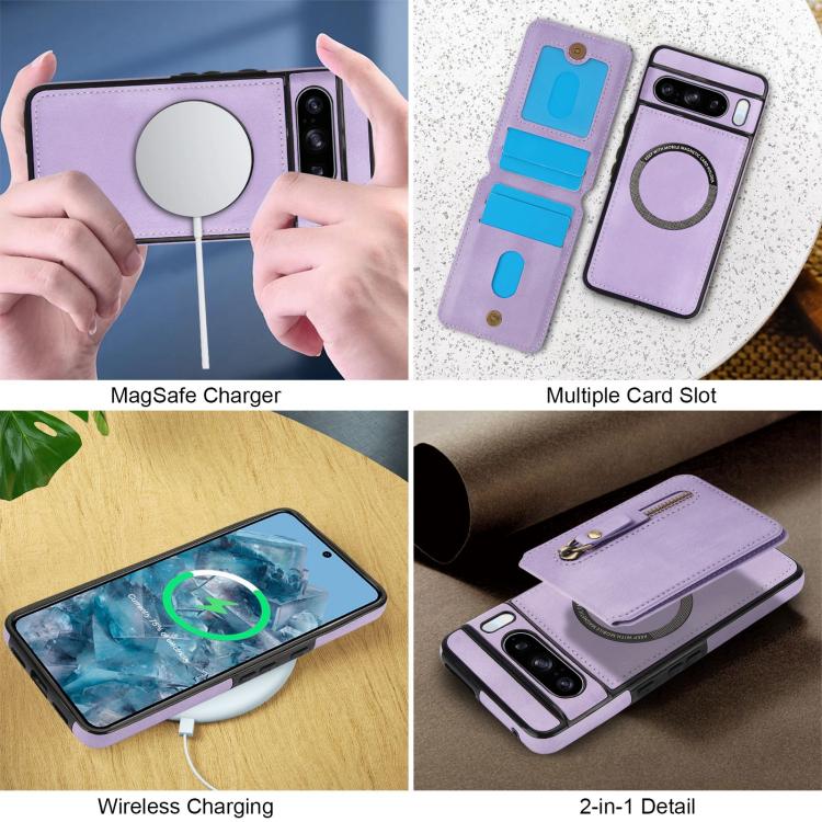For Google Pixel 8 Pro Zipper Wallet Split MagSafe Leather Back Phone Case