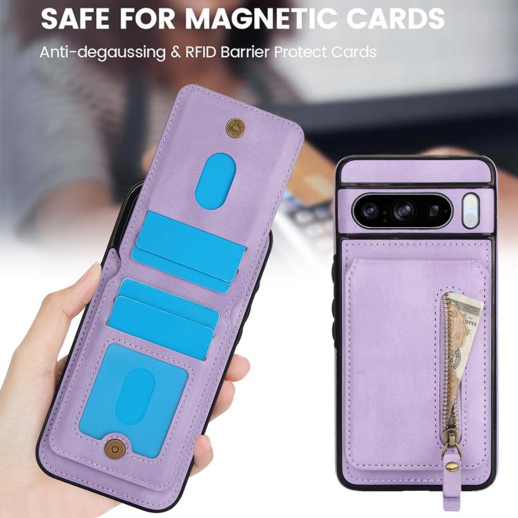For Google Pixel 8 Pro Zipper Wallet Split MagSafe Leather Back Phone Case
