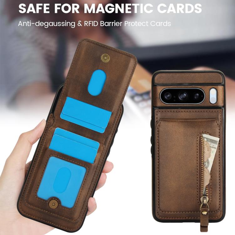 For Google Pixel 8 Pro Zipper Wallet Split MagSafe Leather Back Phone Case