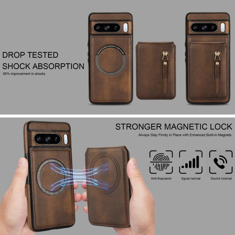 For Google Pixel 8 Pro Zipper Wallet Split MagSafe Leather Back Phone Case