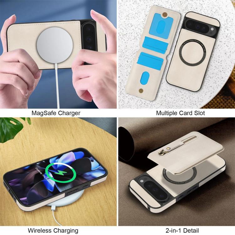 For Google Pixel 9 / 9 Pro Zipper Wallet Split MagSafe Leather Back Phone Case