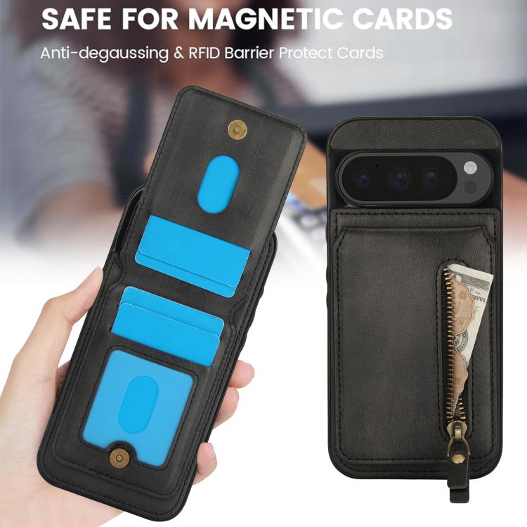 For Google Pixel 9 / 9 Pro Zipper Wallet Split MagSafe Leather Back Phone Case