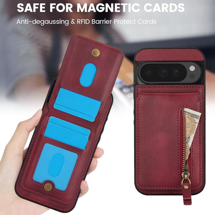 For Google Pixel 9 / 9 Pro Zipper Wallet Split MagSafe Leather Back Phone Case