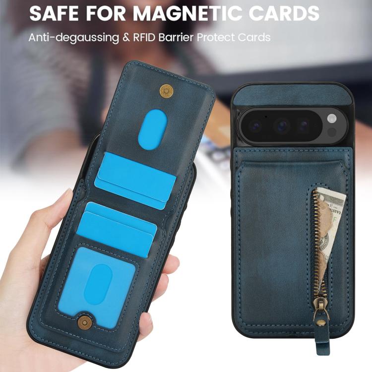For Google Pixel 9 / 9 Pro Zipper Wallet Split MagSafe Leather Back Phone Case