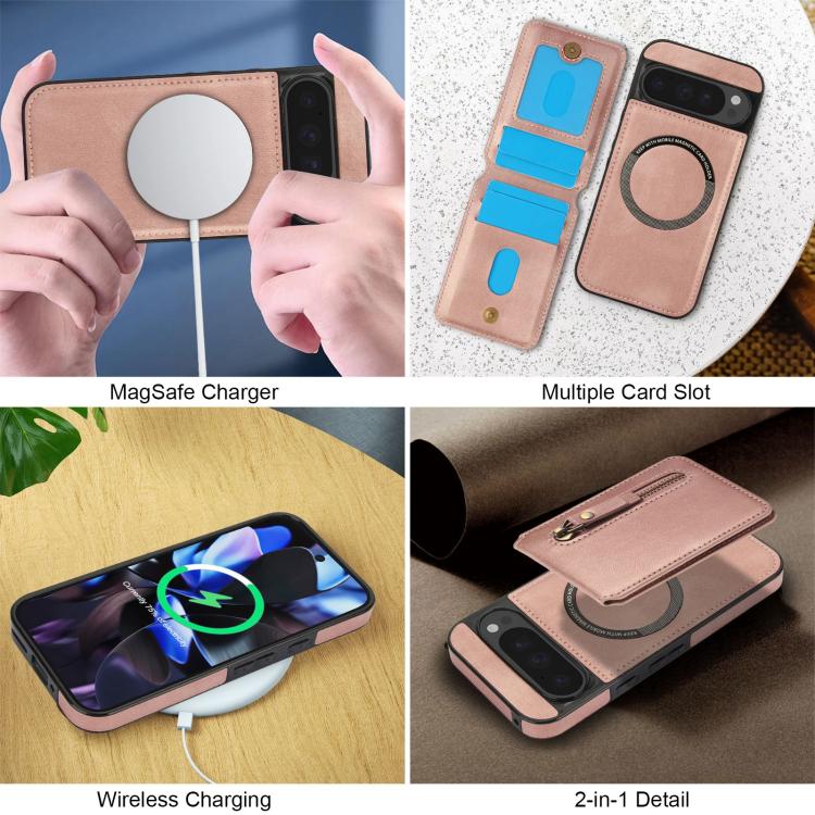 For Google Pixel 9 / 9 Pro Zipper Wallet Split MagSafe Leather Back Phone Case