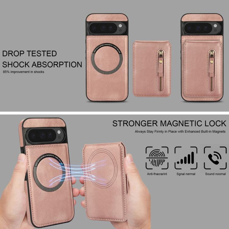 For Google Pixel 9 / 9 Pro Zipper Wallet Split MagSafe Leather Back Phone Case
