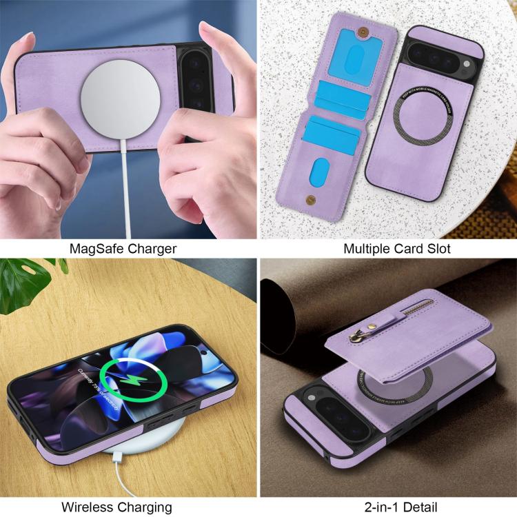 For Google Pixel 9 / 9 Pro Zipper Wallet Split MagSafe Leather Back Phone Case