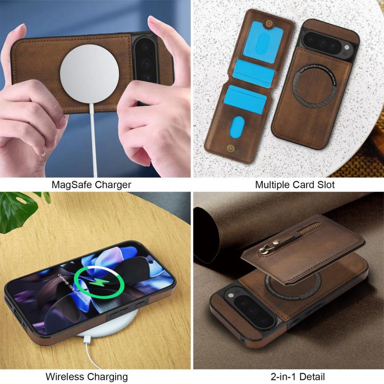 For Google Pixel 9 / 9 Pro Zipper Wallet Split MagSafe Leather Back Phone Case