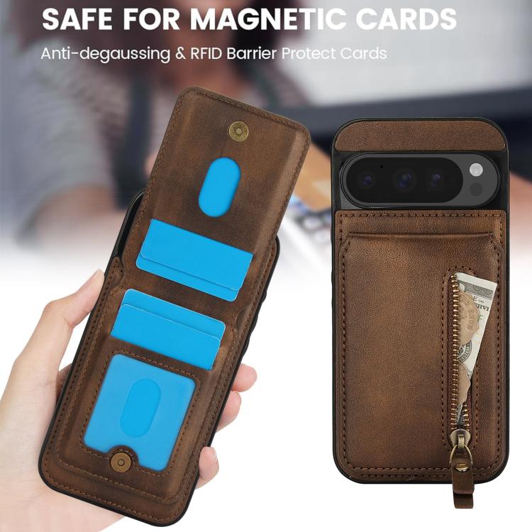 For Google Pixel 9 / 9 Pro Zipper Wallet Split MagSafe Leather Back Phone Case