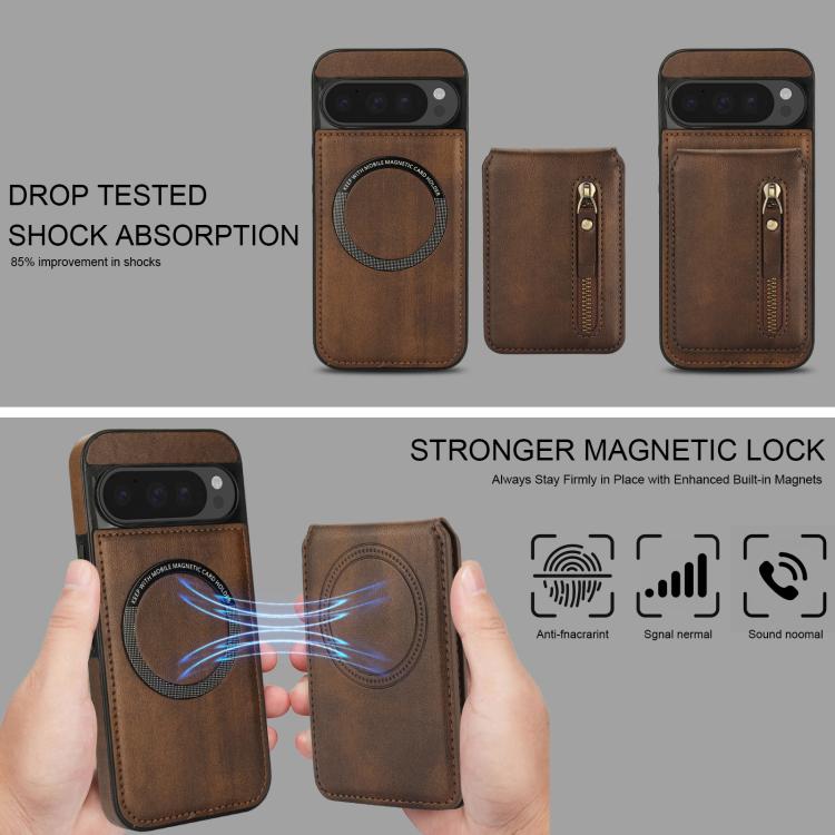 For Google Pixel 9 / 9 Pro Zipper Wallet Split MagSafe Leather Back Phone Case