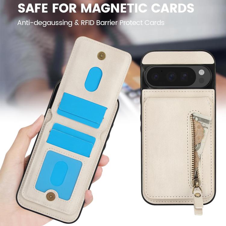 For Google Pixel 9 Pro XL Zipper Wallet Split MagSafe Leather Back Phone Case