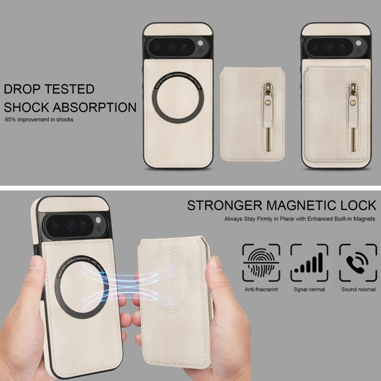 For Google Pixel 9 Pro XL Zipper Wallet Split MagSafe Leather Back Phone Case