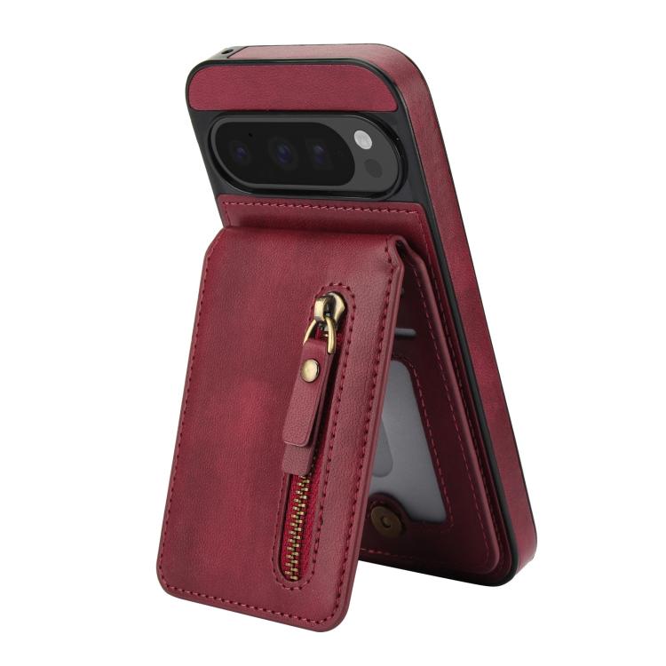 For Google Pixel 9 Pro XL Zipper Wallet Split MagSafe Leather Back Phone Case