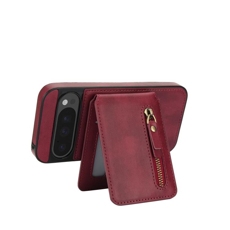 For Google Pixel 9 Pro XL Zipper Wallet Split MagSafe Leather Back Phone Case