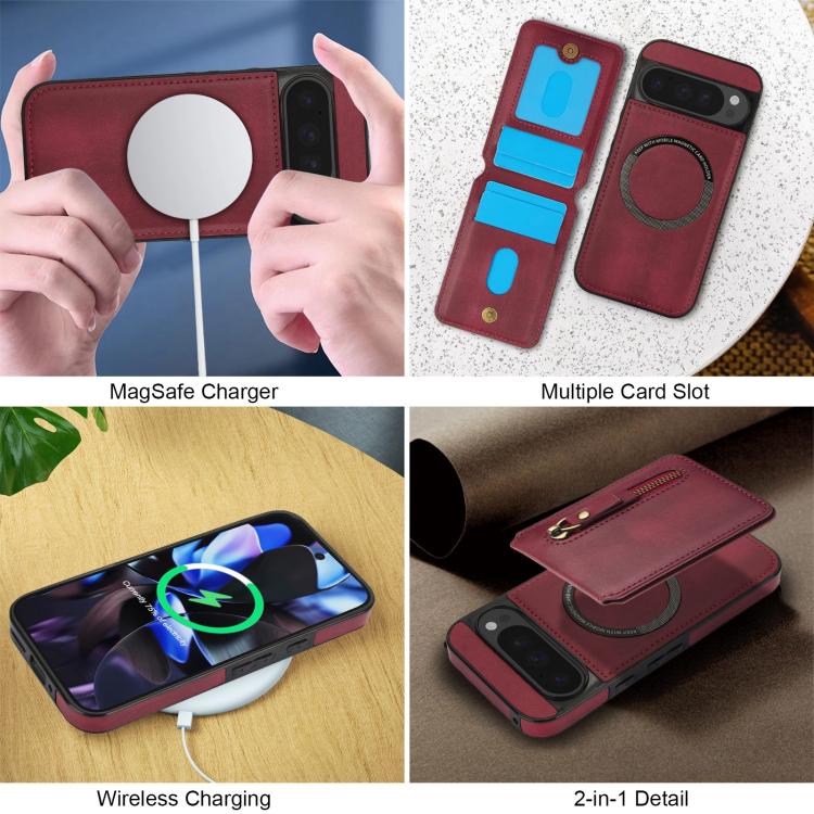 For Google Pixel 9 Pro XL Zipper Wallet Split MagSafe Leather Back Phone Case