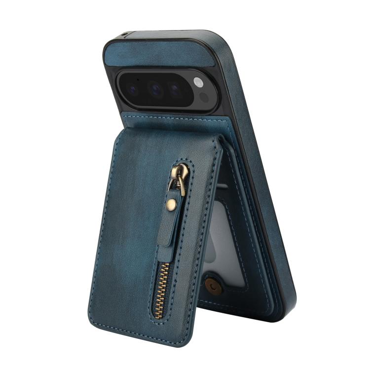 For Google Pixel 9 Pro XL Zipper Wallet Split MagSafe Leather Back Phone Case