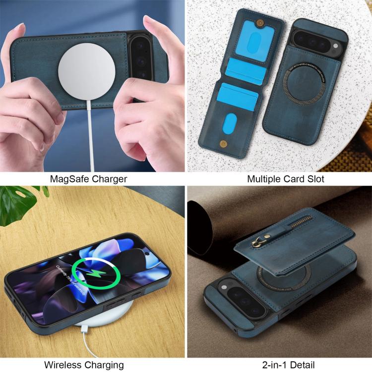 For Google Pixel 9 Pro XL Zipper Wallet Split MagSafe Leather Back Phone Case