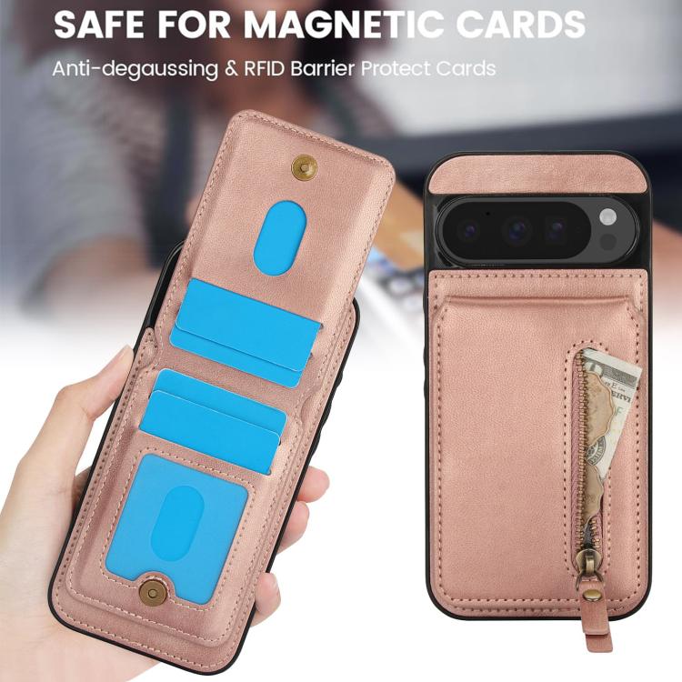 For Google Pixel 9 Pro XL Zipper Wallet Split MagSafe Leather Back Phone Case
