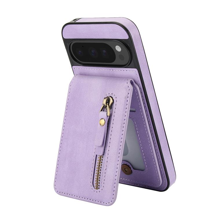 For Google Pixel 9 Pro XL Zipper Wallet Split MagSafe Leather Back Phone Case