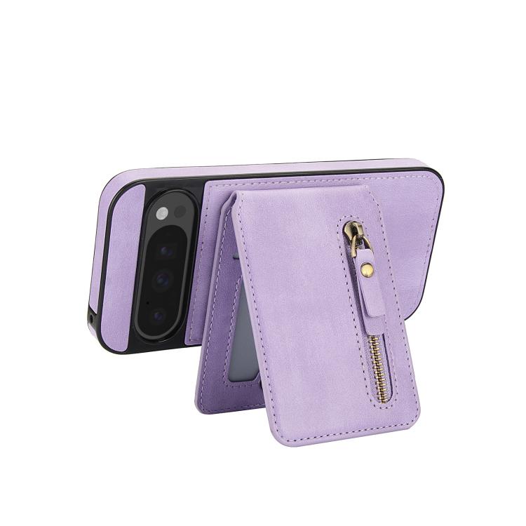 For Google Pixel 9 Pro XL Zipper Wallet Split MagSafe Leather Back Phone Case