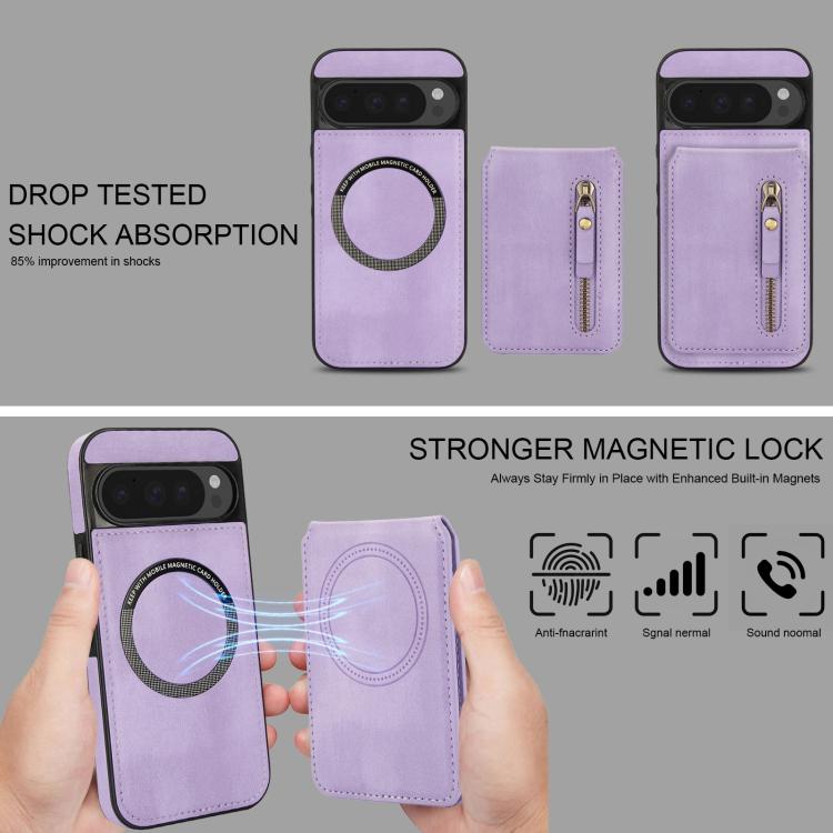 For Google Pixel 9 Pro XL Zipper Wallet Split MagSafe Leather Back Phone Case
