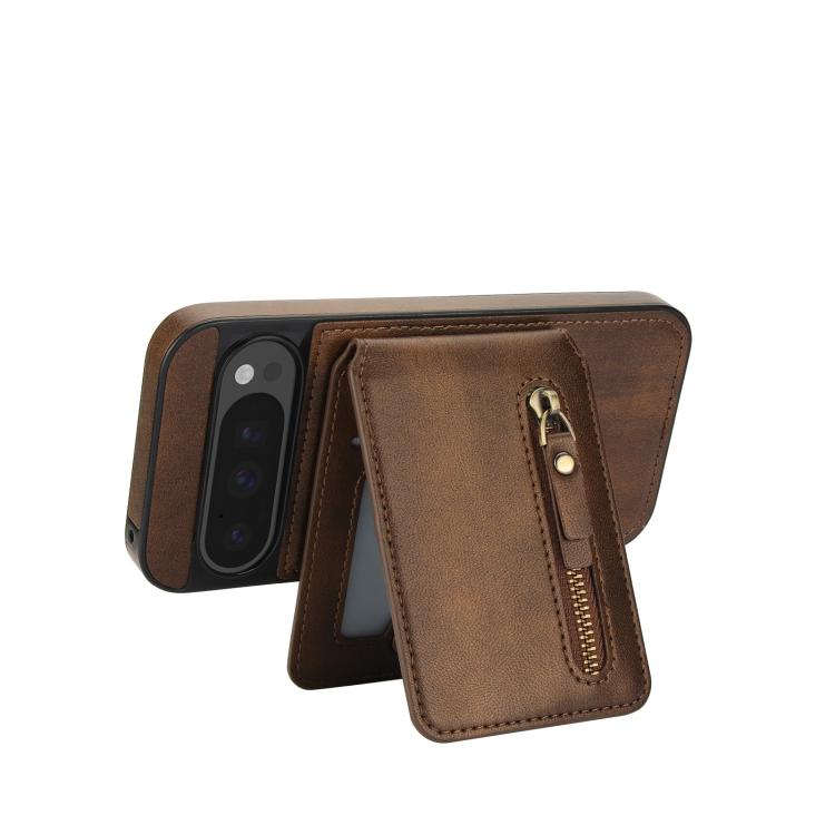 For Google Pixel 9 Pro XL Zipper Wallet Split MagSafe Leather Back Phone Case