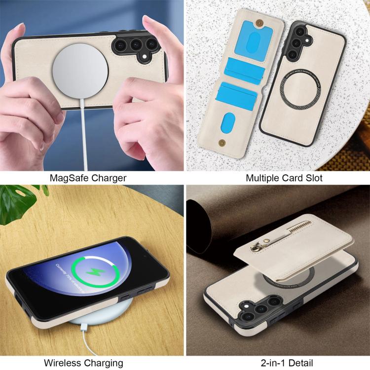 For Samsung Galaxy S25 5G Zipper Wallet Split MagSafe Leather Back Phone Case