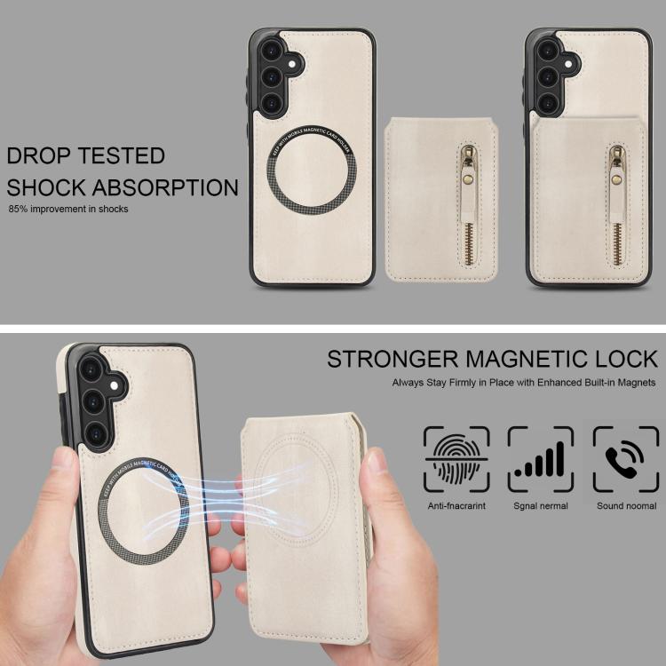 For Samsung Galaxy S25 5G Zipper Wallet Split MagSafe Leather Back Phone Case