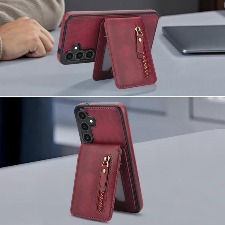 For Samsung Galaxy S25 5G Zipper Wallet Split MagSafe Leather Back Phone Case